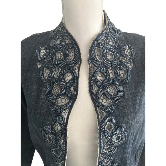 CHICOS Platinum Beaded Embellished Denim Jacket Size Chicos 1 / US Medium 8 - Picture 6 of 8